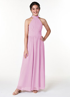 Azazie Iman Junior Candy Pink A-Line Pleated Chiffon Dress image4