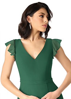 Azazie Claudine Jurken voor bruidsmeisjes Jurk van Chiffon met A-Lijn Fladdermouw Donkergroen image4