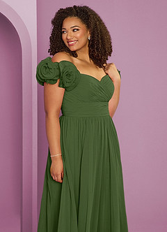 Barbie ♥ Azazie Bridesmaid Dresses Olive A-Line Off the Shoulder Chiffon Convertible Dress image4