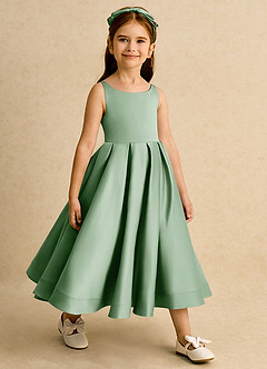Azazie Babs Flower Girl Dresses Matcha Ball-Gown Pleated Matte Satin Dress image4