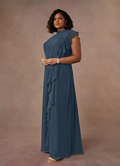Azazie Narine vestidos de madre de la novia Vestido de Neptuno de Gasa de Corte En A con Cuello alto plisado image15