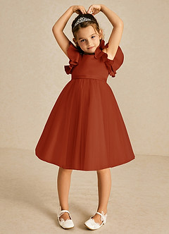 Azazie Kaeya Flower Girl Dresses Paprika A-Line Bow Tulle Dress image3