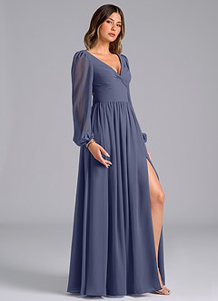Azazie Teri Bridesmaid Dresses Stormy A-Line Long Sleeve Chiffon Dress image3