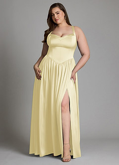 Azazie Francis Bridesmaid Dresses Lemon Sorbet A-Line Corset Stretch Satin Dress image9