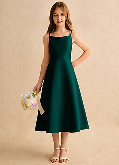 Azazie Jaella Girls Formal Blomsterpigekjoler A-Line Plisseret Mat satin Te-længde Kjole image5