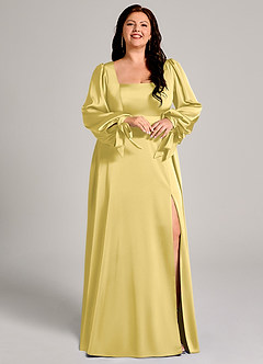 Azazie Leonia Suknie dla druhen Linia A Długi rękaw Satyna elastyczna Do ziemi Sukienka image12