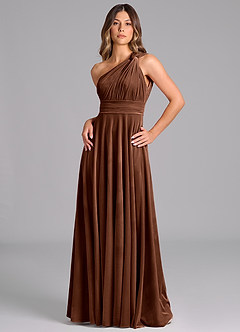 Azazie Charlize Jurken voor bruidsmeisjes Jurk van flueel met A-lijn One-shoulder Omber image5