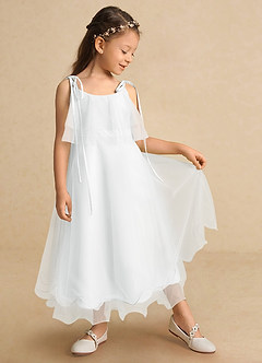 Azazie Bunie Flower Girl Dresses Diamond White A-Line Spaghetti Strap Tulle Dress image2
