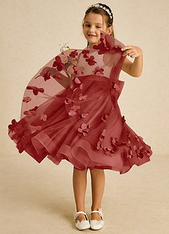 Azazie Sprout Flower Girl Dresses Terracotta A-Line Bow Tulle Dress image3