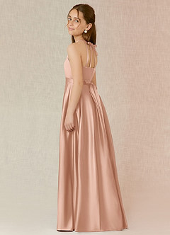 Azazie Arianthe Junior Rose Gold A-Line with Pockets Stretch Satin Dress image3