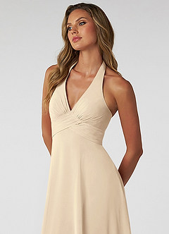 Azazie Tessie Bridesmaid Dresses Champagne A-Line V-Neck Pleated Chiffon Dress image5