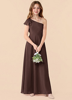 Azazie Arabella Junior Ganache A-Line Ruched Chiffon Dress image4