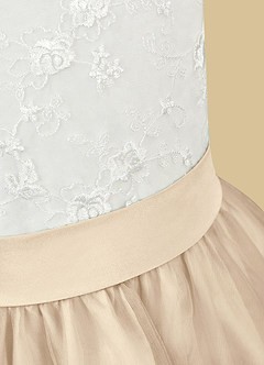 Azazie Vetty Flower Girl Dresses Ivory Champagne A-Line Lace Tulle Dress image11