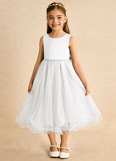 Azazie Lass Abiti da Ragazza di Fiori Abito A-Line in Tulle Fiocco Bianco image2