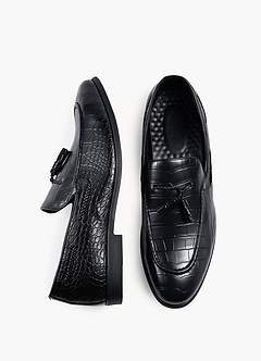 front Men's Croc-Embossed Leather Tassel Loafers