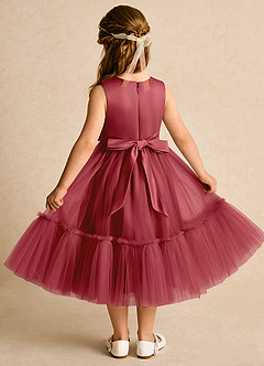 Azazie Miracle Flower Girl Dresses Pomegranate A-Line Bow Matte Satin Dress image2