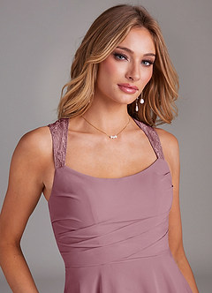 Azazie Vina Bridesmaid Dresses Vintage Mauve A-Line Lace Chiffon Dress image6