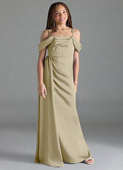 Azazie Amyra Junior Moss Green Sheath Off the Shoulder Stretch Satin Dress image3