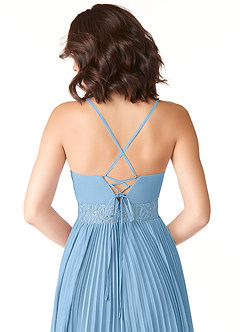Azazie Devyn Vestidos de damas de honor Vestido de Azul Acero de Gasa de Corte en A con Corsé image6
