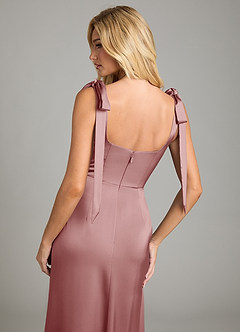 Azazie Frostine Bridesmaid Dresses Dusty Rose A-Line Bow Stretch Satin Dress image6
