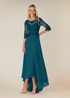 Azazie Monza Mother of the Bride Dresses Ink Blue A-Line Lace Chiffon Dress image1