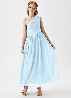 Azazie Anissa Junior Sky Blue A-Line Pleated Chiffon Dress image1