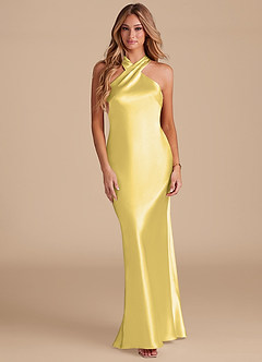 Azazie Doretta Brautjungfernkleider Meerjungfrau-Linie Schleifen Metallischer Satin Kleid Kanarienvogel image3