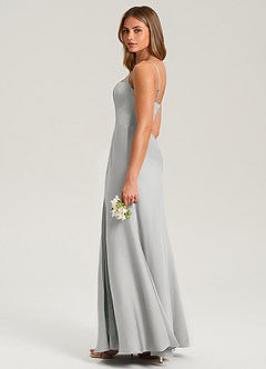 Azazie Lidia Vestidos de damas de honor Vestido de Plata de Satén Elástico de Corte Sirena con Corte Lateral image13