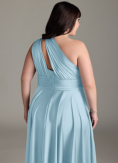 Azazie Charlize Bridesmaid Dresses Sky Blue A-Line One Shoulder Stretch Satin Dress image16