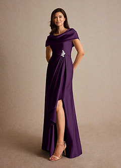 Azazie Branford Mother of the Bride Dresses Grape A-Line Pleated Stretch Satin Dress image8