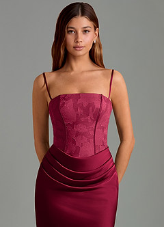 Azazie Emilia Brautjungfernkleider Meerjungfrau-Linie Schulterfrei Stretch-Satin Kleid Burgunderrot image6