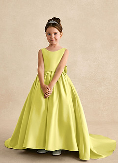 Azazie Mimia Flower Girl Dresses Canary A-Line Bow Matte Satin Dress image3