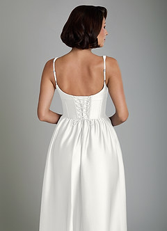 Azazie Mona Bridesmaid Dresses White A-Line Corset Stretch Satin Dress image6