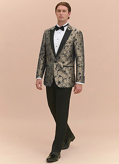 front Samuel Champagne Floral Jacquard Peak Lapel Tuxedo Jacket