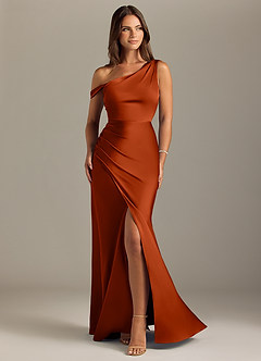 Azazie Madelyn Bridesmaid Dresses Paprika Mermaid Off the Shoulder Stretch Satin Convertible Dress image1