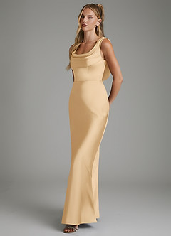 Azazie Elena Bridesmaid Dresses Gold Mermaid Pleated Stretch Satin Dress image5