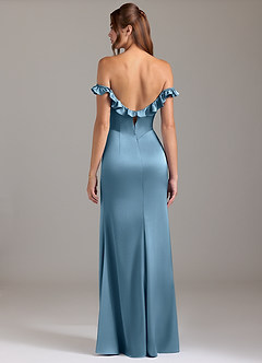 Azazie Callie Bridesmaid Dresses Steel Blue A-Line Ruched Stretch Satin Convertible Dress image7