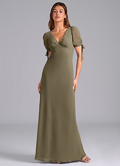 Azazie Pheby Bridesmaid Dresses Willow Green A-Line Pleated Chiffon Dress image1