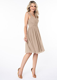Azazie Angie Bridesmaid Dresses Taupe A-Line Corset Chiffon Dress image4