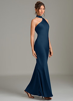 Azazie Jalissa Bridesmaid Dresses Dark Navy Mermaid One Shoulder Stretch Satin Dress image4
