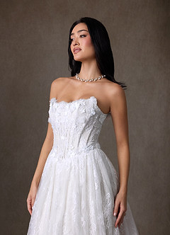 Azazie Vanessa Wedding Dresses Diamond White Ball-Gown Strapless Lace Dress image7