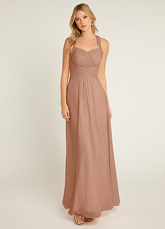 Azazie Claudia Bridesmaid Dresses Champagne Rose A-Line Sweetheart Neckline Chiffon Dress image1