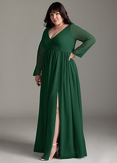 Azazie Teton Maternity Bridesmaid Dresses A-Line Long Sleeve Chiffon Floor-Length Dress image10