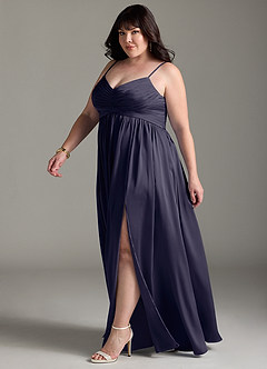 Azazie Alia Bridesmaid Dresses Stormy A-Line Pleated Stretch Satin Dress image13