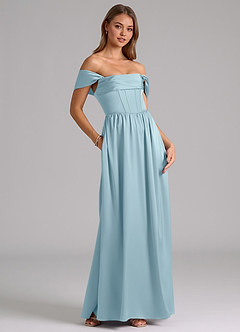 Azazie Hattie Brautjungfernkleider A-Linie Korsett Stretch-Satin Kleid Stimmungsvolles Blau image4