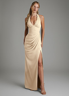 Azazie Tina Bridesmaid Dresses Champagne Mermaid Corset Chiffon Dress image1