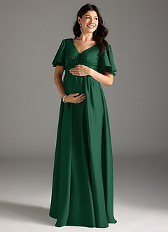 Azazie Verna Robes de demoiselle d'honneur de maternité Robe Trapèze Rayé Longueur ras du sol Satin extensible image3