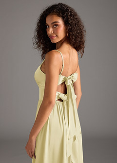 Azazie Zeya Bridesmaid Dresses Lemon Sorbet A-Line Pleated Stretch Satin Dress image5