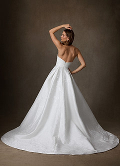 Azazie Paloma Wedding Dresses Diamond White Ball-Gown Strapless Floral Jacquard Dress image2