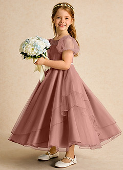 Azazie Duckie Abiti da Ragazza di Fiori Abito Principessa in Tulle Plissettato Cedro Rosa image4
